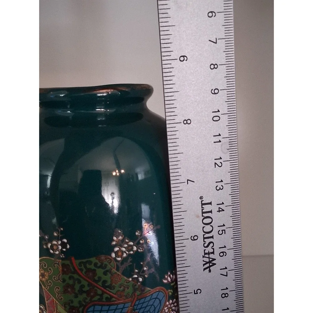 Vintage Japanese Teal Green Porcelain Vase Gold Imperial Carriage Floral 8in